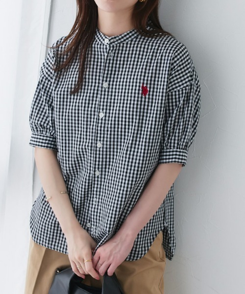 U.S. POLO ASSN.（ユーエスポロアッスン）の「U.S. POLO ASSN. ロング丈ボリュームスリーブブラウス（シャツ/ブラウス・レディース・オフホワイト/ブラック系その他/ブルー系その他/ネイビー系・3L/LL/L/M）」の21枚目の写真