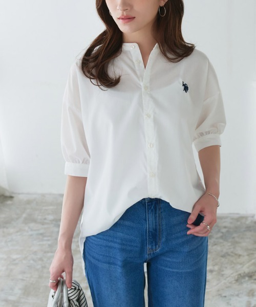 U.S. POLO ASSN.（ユーエスポロアッスン）の「U.S. POLO ASSN. ロング丈ボリュームスリーブブラウス（シャツ/ブラウス・レディース・オフホワイト/ブラック系その他/ブルー系その他/ネイビー系・3L/LL/L/M）」の17枚目の写真