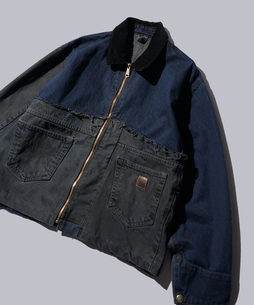 THRIFTY LOOK(スリフティールック)の「THRIFTY LOOK / スリフティールック CARHARTT DENIM ACTIVE JACKET カーハート デニム リメイク アクティブジャケット(ブルゾン・メンズ・ブラック・LARGE)」の1枚目の写真