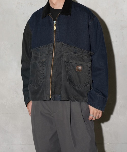 THRIFTY LOOK(スリフティールック)の「THRIFTY LOOK / スリフティールック CARHARTT DENIM ACTIVE JACKET カーハート デニム リメイク アクティブジャケット(ブルゾン・メンズ・ブラック・LARGE)」の2枚目の写真