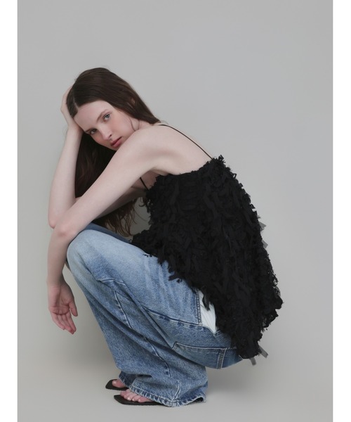 AMOMMA（アモマ）の「FRILL TEXTURE CAMI（キャミソール・レディース・ブラック/アイボリー・FREE）」の11枚目の写真