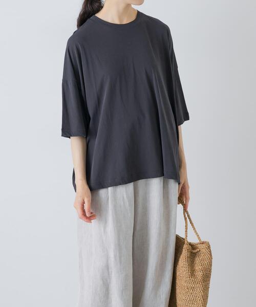 かぐれ(カグレ)の「ハイツイストコットン半袖Tシャツ(Tシャツ/カットソー・レディース・チャコールグレー/オフホワイト/ブラック・FREE)」の1枚目の写真