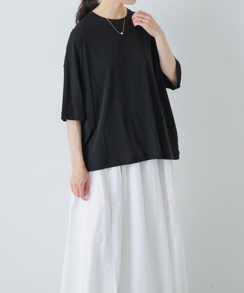 かぐれ(カグレ)の「ハイツイストコットン半袖Tシャツ(Tシャツ/カットソー・レディース・チャコールグレー/オフホワイト/ブラック・FREE)」の3枚目の写真