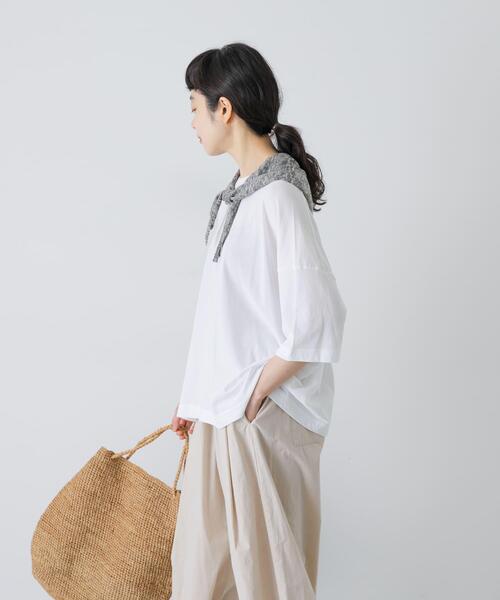 かぐれ(カグレ)の「ハイツイストコットン半袖Tシャツ(Tシャツ/カットソー・レディース・チャコールグレー/オフホワイト/ブラック・FREE)」の10枚目の写真
