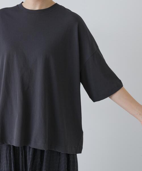 かぐれ(カグレ)の「ハイツイストコットン半袖Tシャツ(Tシャツ/カットソー・レディース・チャコールグレー/オフホワイト/ブラック・FREE)」の4枚目の写真