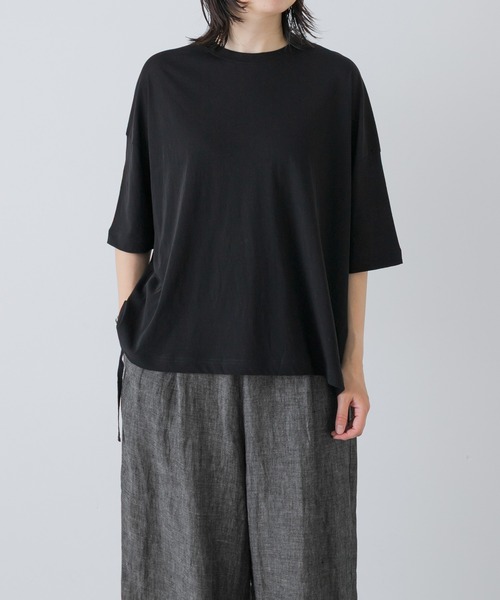 かぐれ(カグレ)の「ハイツイストコットン半袖Tシャツ(Tシャツ/カットソー・レディース・チャコールグレー/オフホワイト/ブラック・FREE)」の1枚目の写真
