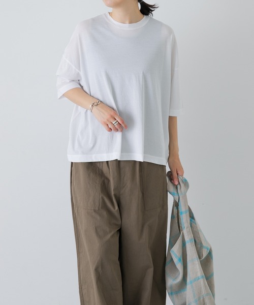 かぐれ(カグレ)の「ハイツイストコットン半袖Tシャツ(Tシャツ/カットソー・レディース・チャコールグレー/オフホワイト/ブラック・FREE)」の4枚目の写真
