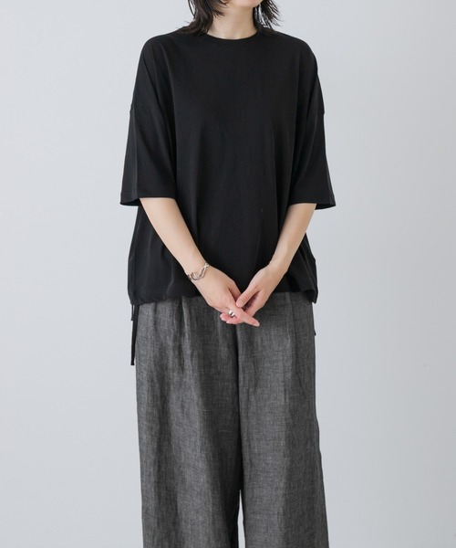 かぐれ(カグレ)の「ハイツイストコットン半袖Tシャツ(Tシャツ/カットソー・レディース・チャコールグレー/オフホワイト/ブラック・FREE)」の9枚目の写真