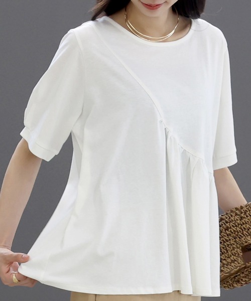 Aletta vita(アレッタビータ)の「綿天竺ギャザーデザインカットソー(Tシャツ/カットソー・レディース・オフホワイト/ブラック・M)」の15枚目の写真
