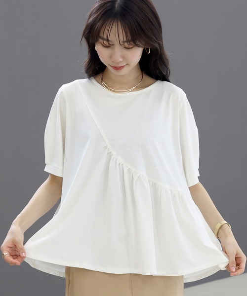 Aletta vita(アレッタビータ)の「綿天竺ギャザーデザインカットソー(Tシャツ/カットソー・レディース・オフホワイト/ブラック・M)」の21枚目の写真