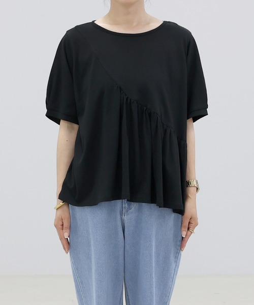 Aletta vita(アレッタビータ)の「綿天竺ギャザーデザインカットソー(Tシャツ/カットソー・レディース・オフホワイト/ブラック・M)」の10枚目の写真