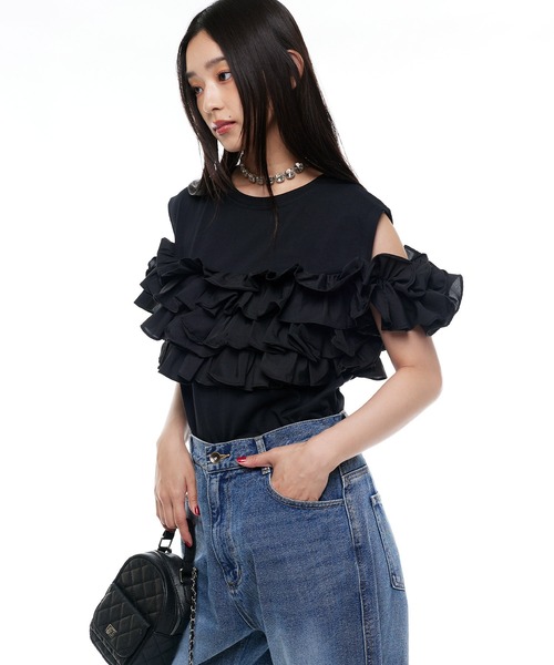 Narcissus（ナルシス）の「【Narcissus】フリルビスチェTシャツ トップス ビスチェ風（Tシャツ/カットソー・レディース・ブラック/ホワイト・FREE）」の20枚目の写真