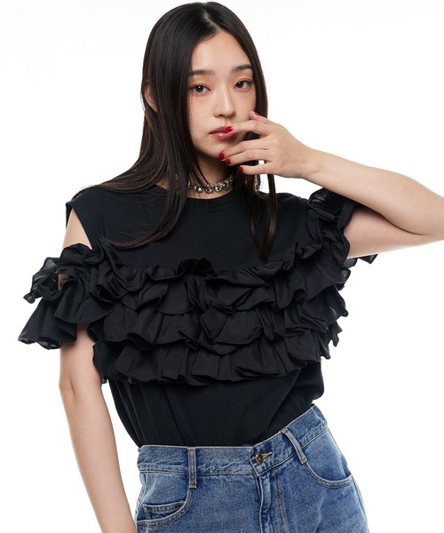 Narcissus（ナルシス）の「【Narcissus】フリルビスチェTシャツ トップス ビスチェ風（Tシャツ/カットソー・レディース・ブラック/ホワイト・FREE）」の18枚目の写真