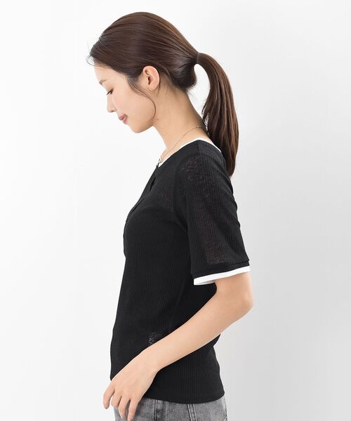 rps(アールピーエス)の「シアーリブレイヤード風半袖T(Tシャツ/カットソー・レディース・サックスブルー/ブラック/オフホワイト/ダークブラウン・フリー)」の10枚目の写真