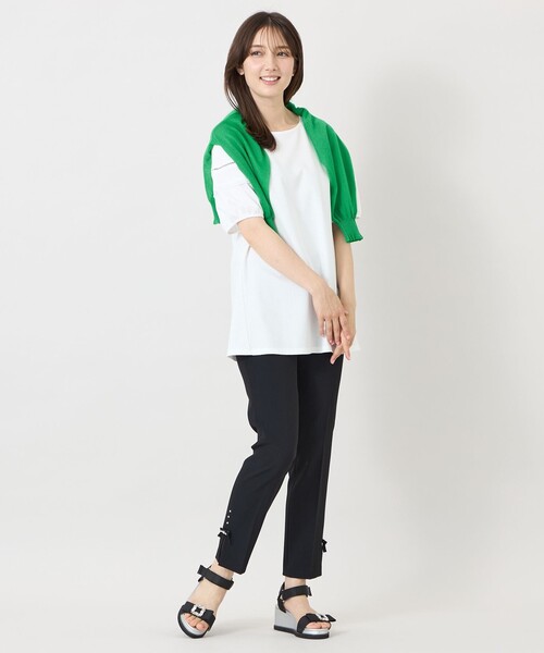 TO BE CHIC(トゥー ビー シック)の「ハイゲージポンチ レーススリーブチュニック(Tシャツ/カットソー・レディース・オフホワイト/ブラック・40)」の3枚目の写真