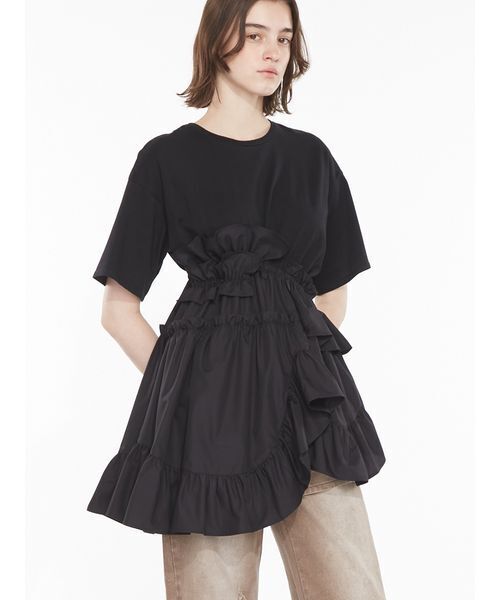 SORIN(ソリン )の「Curved hem ruffle T-shirt/ カーブヘムラッフルTシャツ(Tシャツ/カットソー・レディース・グレー/ブラック/その他・38)」の2枚目の写真