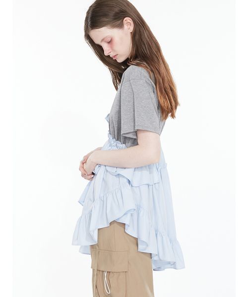 SORIN(ソリン )の「Curved hem ruffle T-shirt/ カーブヘムラッフルTシャツ(Tシャツ/カットソー・レディース・グレー/ブラック/その他・38)」の11枚目の写真