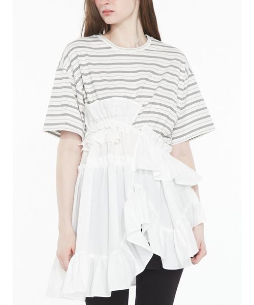 SORIN(ソリン )の「Curved hem ruffle T-shirt/ カーブヘムラッフルTシャツ(Tシャツ/カットソー・レディース・グレー/ブラック/その他・38)」の6枚目の写真
