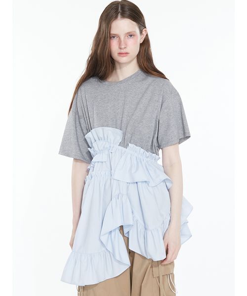 SORIN(ソリン )の「Curved hem ruffle T-shirt/ カーブヘムラッフルTシャツ(Tシャツ/カットソー・レディース・グレー/ブラック/その他・38)」の7枚目の写真