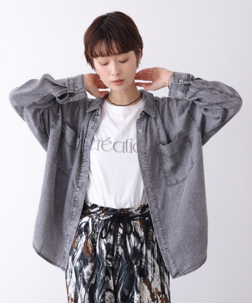 Bou Jeloud(ブージュルード)の「パウダーシルクデニムブラウス(シャツ/ブラウス・レディース・サックスブルー/グレー・38)」の5枚目の写真