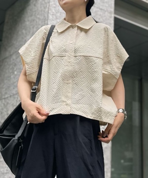 Human 2nd Occasion(ヒューマンセカンドオケージョン)の「シアーサッカー リラクシーシャツ(シャツ/ブラウス・レディース・ブラック/ナチュラル・FREE)」の15枚目の写真