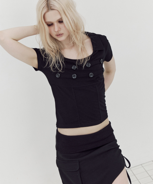 SETUP-EXE（セットアップイーエックスイー）の「NAPOLEON COLLAR TOP / BLACK（Tシャツ/カットソー・レディース・その他・OS）」の5枚目の写真