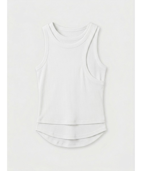 CREDONA（クレドナ）の「OFFSET RIB TANK TOP/オフセットリブタンク（タンクトップ・レディース・ホワイト/ブラウン/サックスブルー・FREE）」の2枚目の写真