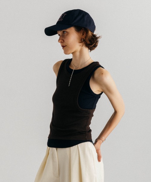 CREDONA（クレドナ）の「OFFSET RIB TANK TOP/オフセットリブタンク（タンクトップ・レディース・ホワイト/ブラウン/サックスブルー・FREE）」の8枚目の写真