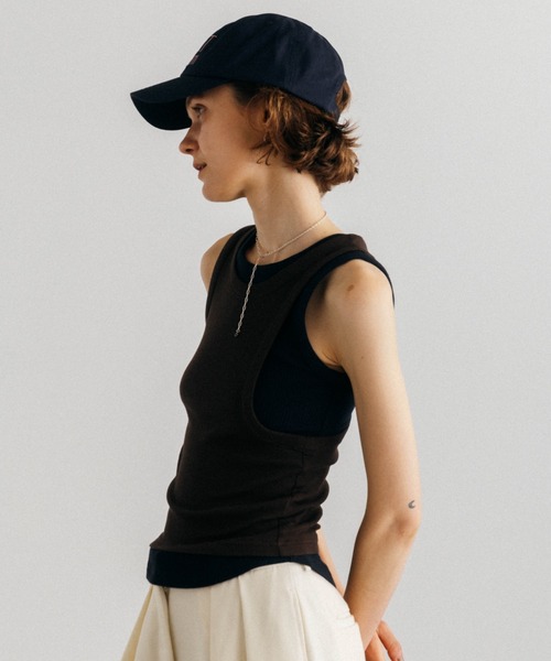 CREDONA（クレドナ）の「OFFSET RIB TANK TOP/オフセットリブタンク（タンクトップ・レディース・ホワイト/ブラウン/サックスブルー・FREE）」の5枚目の写真