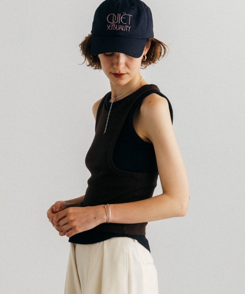 CREDONA（クレドナ）の「OFFSET RIB TANK TOP/オフセットリブタンク（タンクトップ・レディース・ホワイト/ブラウン/サックスブルー・FREE）」の6枚目の写真