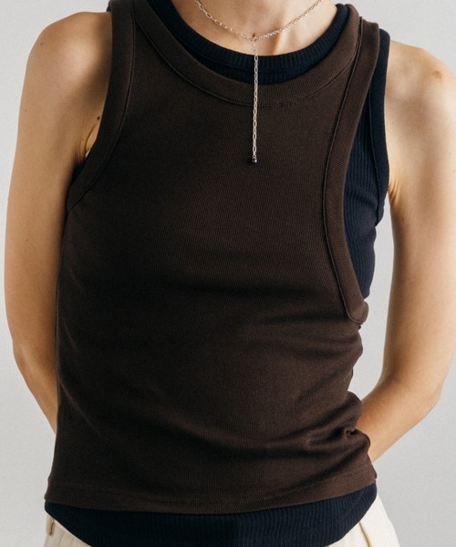 CREDONA（クレドナ）の「OFFSET RIB TANK TOP/オフセットリブタンク（タンクトップ・レディース・ホワイト/ブラウン/サックスブルー・FREE）」の7枚目の写真