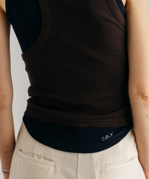 CREDONA（クレドナ）の「OFFSET RIB TANK TOP/オフセットリブタンク（タンクトップ・レディース・ホワイト/ブラウン/サックスブルー・FREE）」の10枚目の写真
