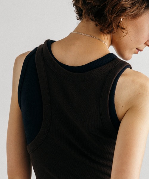 CREDONA（クレドナ）の「OFFSET RIB TANK TOP/オフセットリブタンク（タンクトップ・レディース・ホワイト/ブラウン/サックスブルー・FREE）」の12枚目の写真