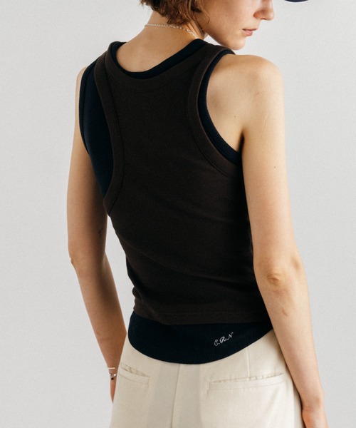 CREDONA（クレドナ）の「OFFSET RIB TANK TOP/オフセットリブタンク（タンクトップ・レディース・ホワイト/ブラウン/サックスブルー・FREE）」の13枚目の写真