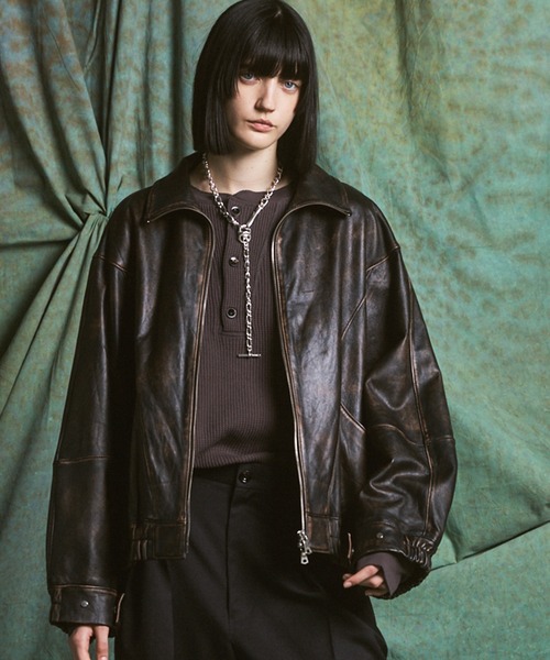 UNISEX》Sheep Leather Prime-Over Stand Collar Blouson/シープレザー