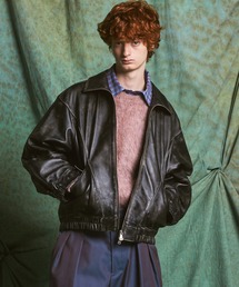 《UNISEX》Sheep Leather Prime-Over Stand Collar Blouson/シープレザープライムオーバースタンドカラーブルゾン【MAISON SPECIAL/メゾンスペシャル】
