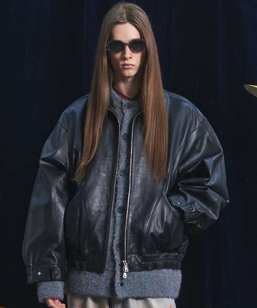 UNISEX》Sheep Leather Prime-Over Stand Collar Blouson/シープレザー