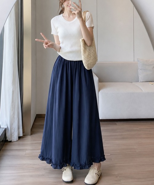 Amulet(アミュレット)の「スタイルアップしながら動きやすい◎ 裾フリルスカーチョパンツ(その他パンツ・レディース・ネイビー/ホワイト/ブラック/ブルー/イエロー・S/M/L)」の8枚目の写真