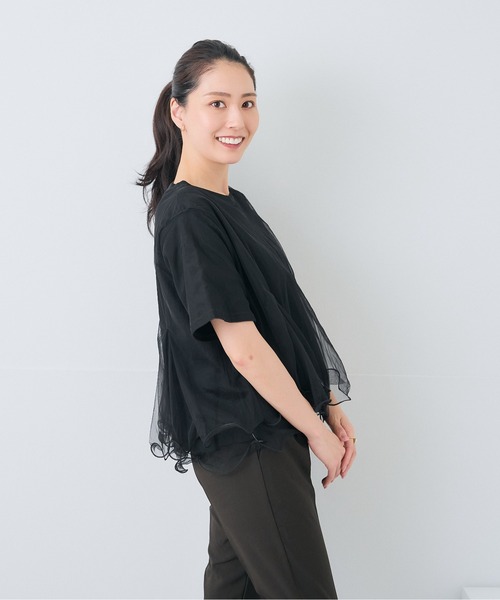 Neige(ネージュ)の「エアリーメロウチュールトップス(Tシャツ/カットソー・レディース・ブラック/グレー・ONE SIZE)」の6枚目の写真