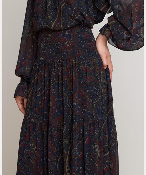 LAUREN RALPH LAUREN（ローレン ラルフ ローレン）の「ペイズリー ジョーゼット ティアード マキシスカート（スカート・レディース・ネイビー系1・4/2/00/0/6）」の5枚目の写真