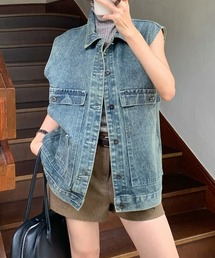 ベスト レディースデニムベスト 韓国ジレ ユニセックス オーバーサイズ デニムワークベスト 【オフィスカジュアル】【きれいめカジュアル】 レディース韓国風 春服 夏服 秋服 冬服