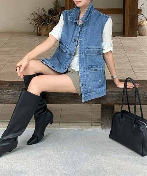 HANDO(ハンド)の「ベスト レディースデニムベスト 韓国ジレ ユニセックス オーバーサイズ デニムワークベスト 【オフィスカジュアル】【きれいめカジュアル】 レディース韓国風 春服 夏服 秋服 冬服(ベスト・レディース・チャコール/ライトブルー/ダークブルー・フリー)」の11枚目の写真
