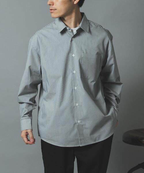 ITEMS URBANRESEARCH(アイテムズ アーバンリサーチ)の「『イージーケア/UVカット』高機能 ストライプレギュラーカラーシャツ(シャツ/ブラウス・メンズ・ブラック/ブルー・LARGE/MEDIUM)」の1枚目の写真