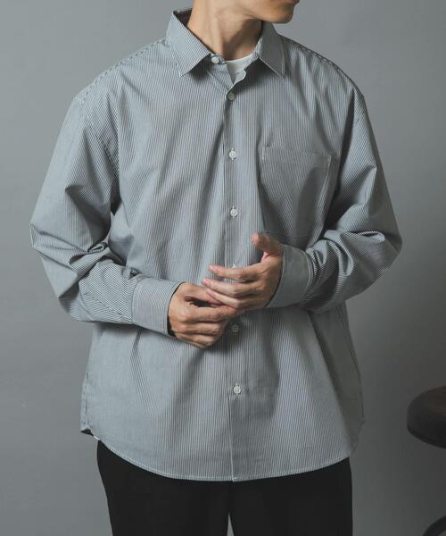 ITEMS URBANRESEARCH(アイテムズ アーバンリサーチ)の「『イージーケア/UVカット』高機能 ストライプレギュラーカラーシャツ(シャツ/ブラウス・メンズ・ブラック/ブルー・LARGE/MEDIUM)」の6枚目の写真