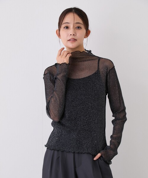 Jayro(ジャイロ)の「ラメチュールボトルネックプルオーバー(Tシャツ/カットソー・レディース・ブラウン/ブラック系その他/ホワイト系その他2/ピンク・M)」の2枚目の写真