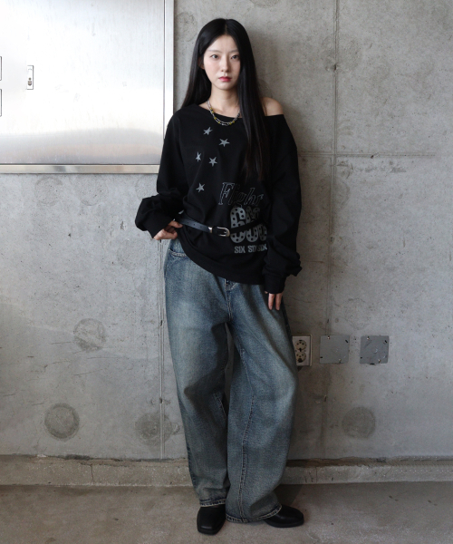 DEFYCLUBROBBERS(ディファイクラブロバース)の「FLIGHT 666 ボートネック ワンショルダー ロングスリーブ ブラック(Tシャツ/カットソー・レディース・その他・FREE)」の7枚目の写真