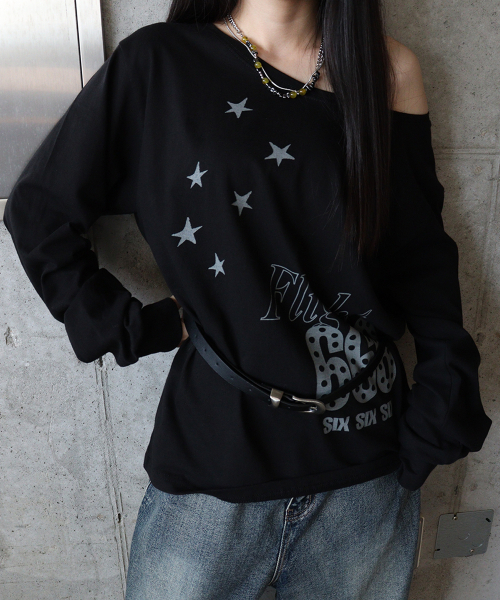 DEFYCLUBROBBERS(ディファイクラブロバース)の「FLIGHT 666 ボートネック ワンショルダー ロングスリーブ ブラック(Tシャツ/カットソー・レディース・その他・FREE)」の8枚目の写真