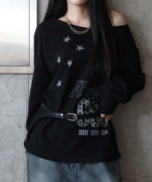 DEFYCLUBROBBERS(ディファイクラブロバース)の「FLIGHT 666 ボートネック ワンショルダー ロングスリーブ ブラック(Tシャツ/カットソー・レディース・その他・FREE)」の9枚目の写真