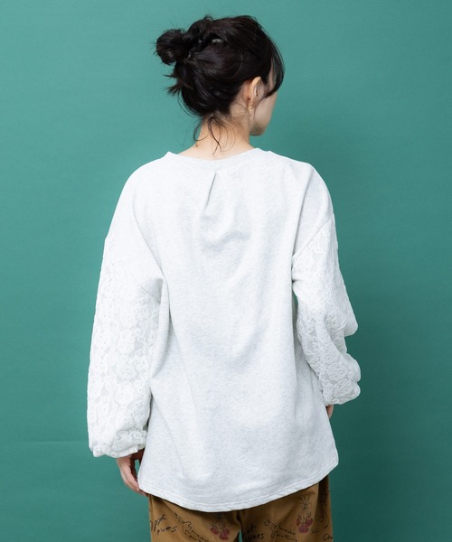 iS ScoLar(イズスカラー)の「563229:黒猫コラージュ柄 袖レース重ねプルオーバー(Tシャツ/カットソー・レディース・オートミール/チャコールグレー/ブラウン・M)」の9枚目の写真