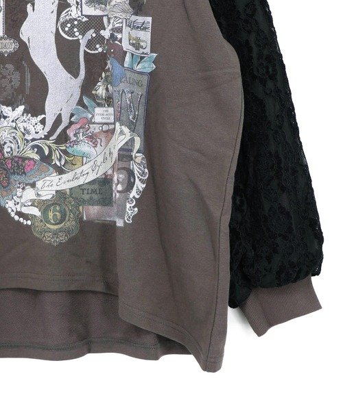 iS ScoLar(イズスカラー)の「563229:黒猫コラージュ柄 袖レース重ねプルオーバー(Tシャツ/カットソー・レディース・オートミール/チャコールグレー/ブラウン・M)」の20枚目の写真